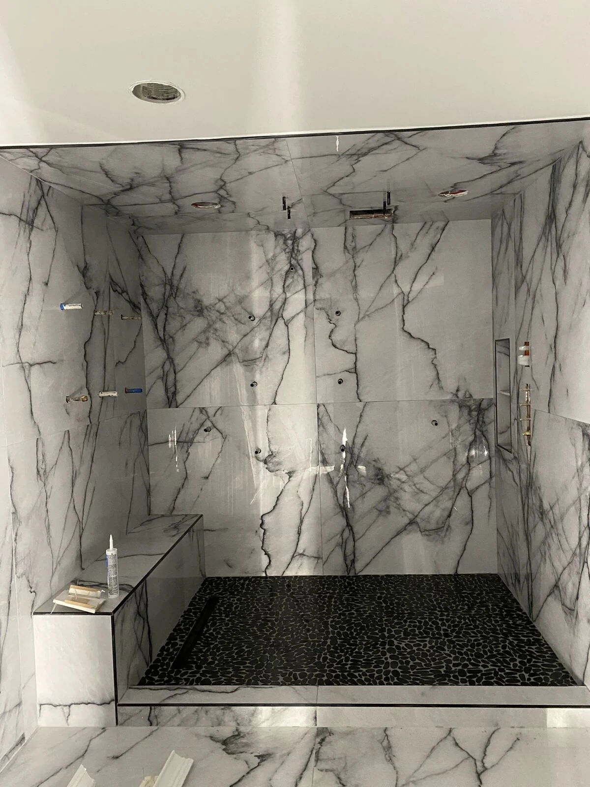Marble-Look Custom Shower